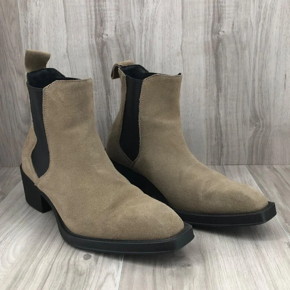 Zara Ankle Boots Womens EU 39 Tan Suede Slip On Chelsea Booties